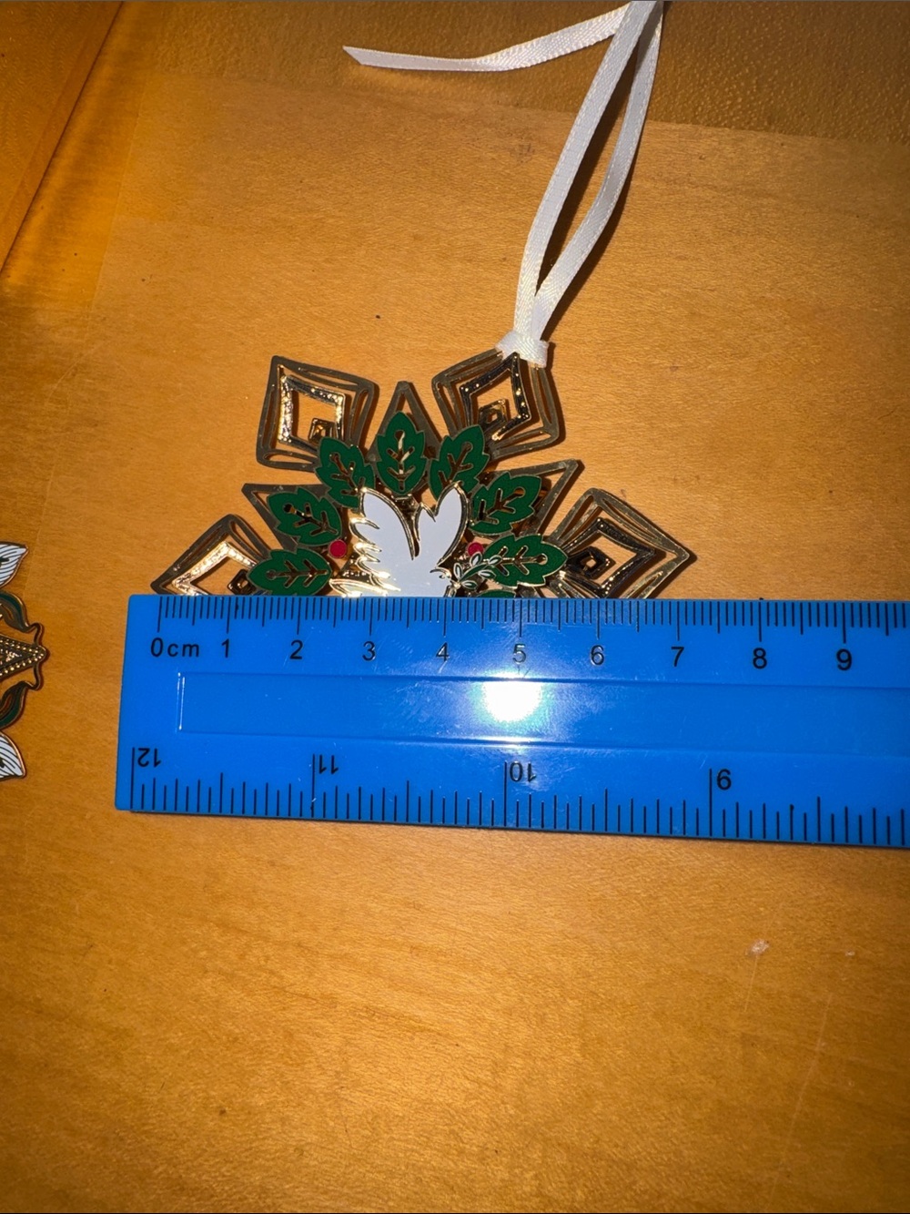 2 gold-finished decorative metal snowflake or floral ornaments made by ChemArt - Picture 7 of 15